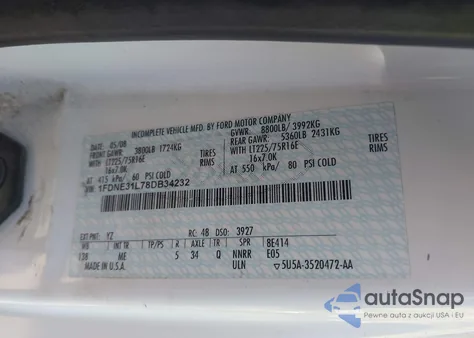 2008 Ford E-350 Super Duty Xl/Xlt z USA, uszkodzony, nr VIN 1FDNE31L78DB34232